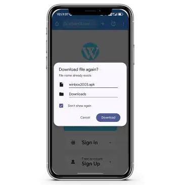 Winbox Download APK confirmation Android