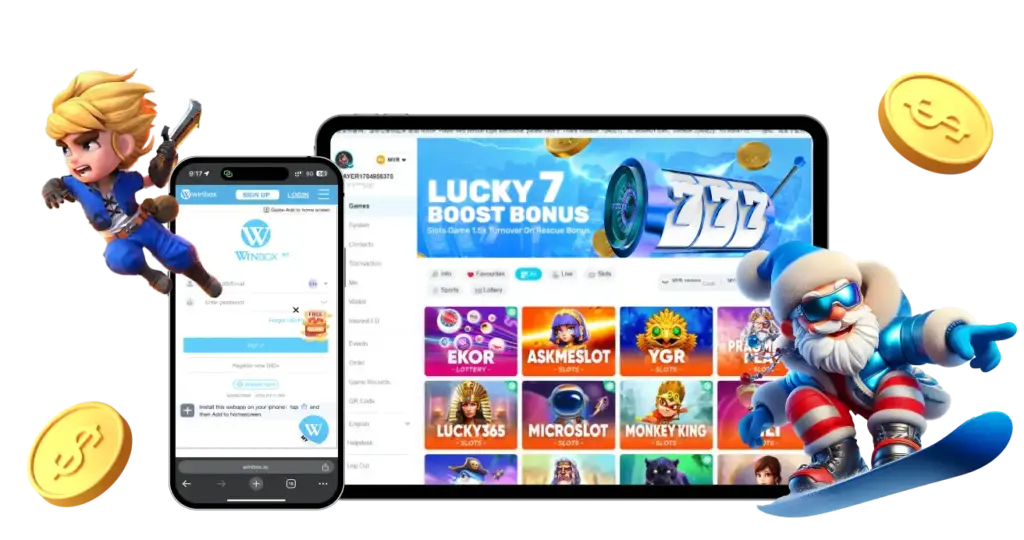 Winbox mobile and tablet platform with slots and lottery games