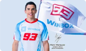 Winbox Malaysia 2024 official brand ambassador Marc Márquez with Winbox flag during official partnership announcement