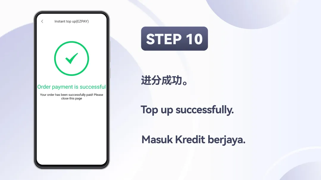 Winbox EZPAY Top Up Tutorial Step 10 – Transaction completed successfully