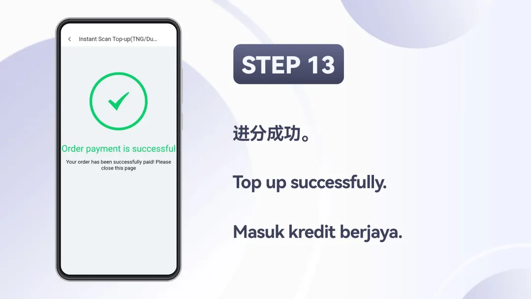 Winbox TNG & DuitNow Top Up Tutorial Step 13 – Top Up successful confirmation screen