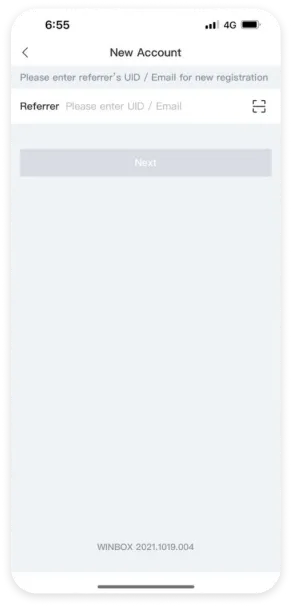 Winbox Referrer QR Code Tutorial Step 3 – Enter Referrer UID or Email