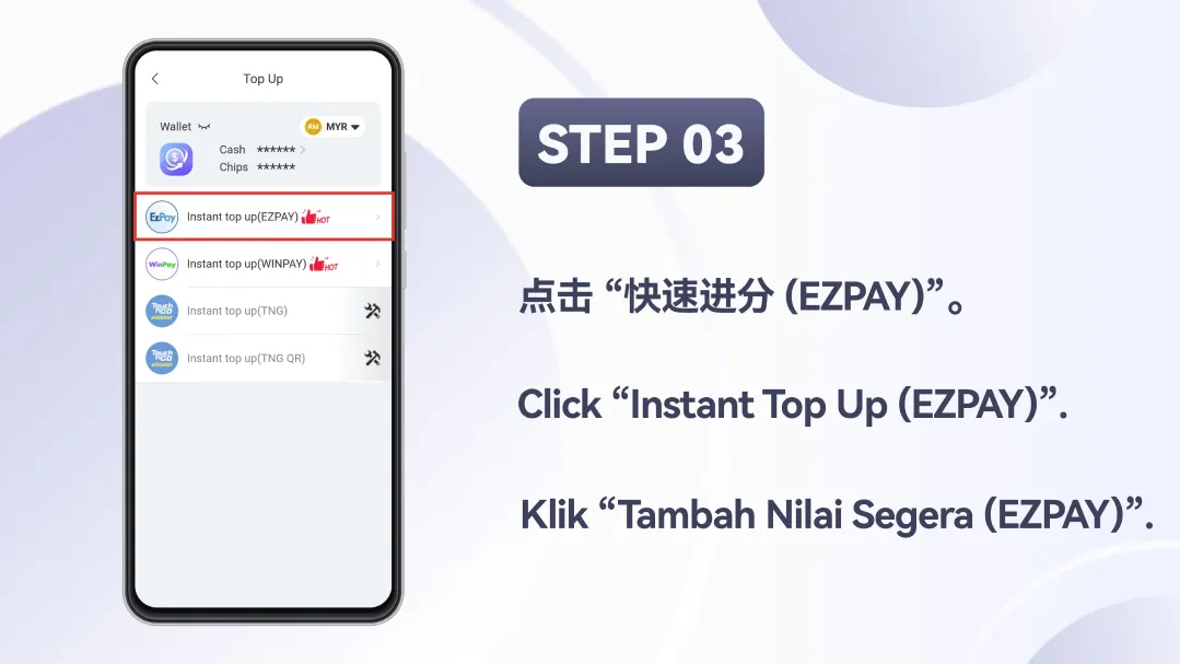Winbox EZPAY Top Up Tutorial Step 3 – Choose Instant Top Up EZPAY