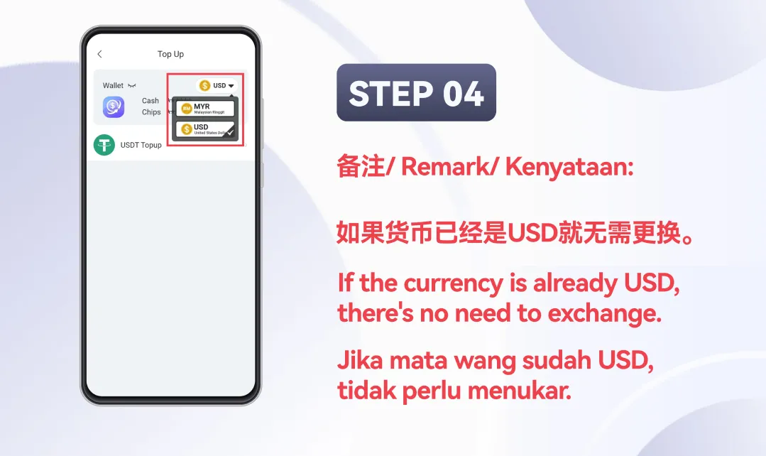 Winbox USDT Top Up Tutorial Step 4 – Currency remark information