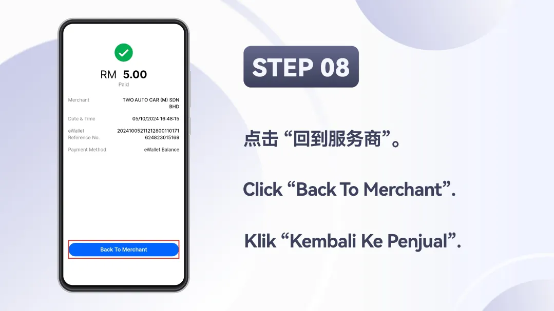 Winbox E-Wallet Top-Up Step 8 – Click Back To Merchant
