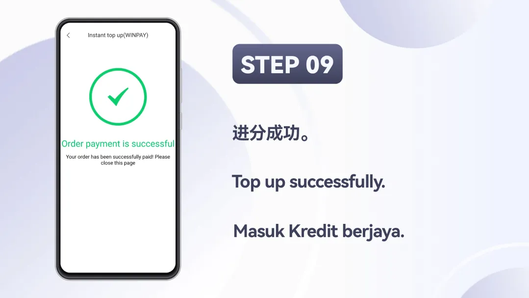 Winbox Winpay Top-Up Tutorial Step 9 – Payment successful confirmation