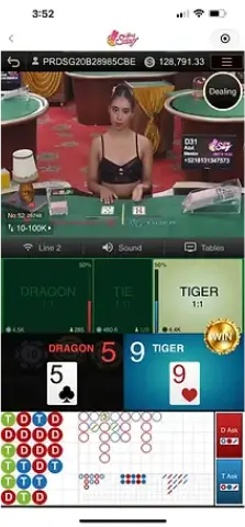 Winbox AE Sexy Dragon Tiger live dealer hosting an intense round with elegant setup and red-green table design.