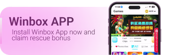 Winbox App install promotion banner with mobile interface