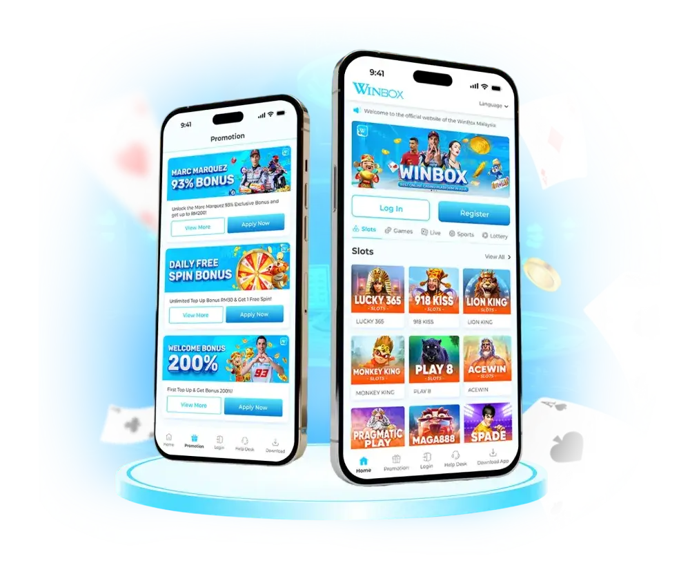 Winbox Malaysia official mobile platform interface showcasing slots, promotions, and user registration options