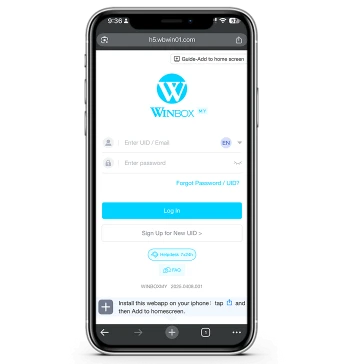 Winbox Register Step 1 – Login page before sign up