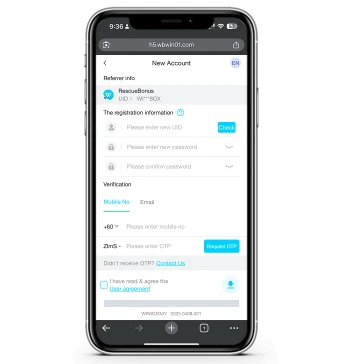 Winbox Register Step 3 – Fill in account and verification details